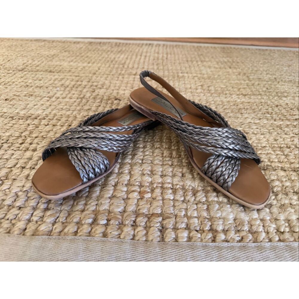 Calico Metallic Woven Leather Slingback Sandals Women’s Size (укажи свой) Square